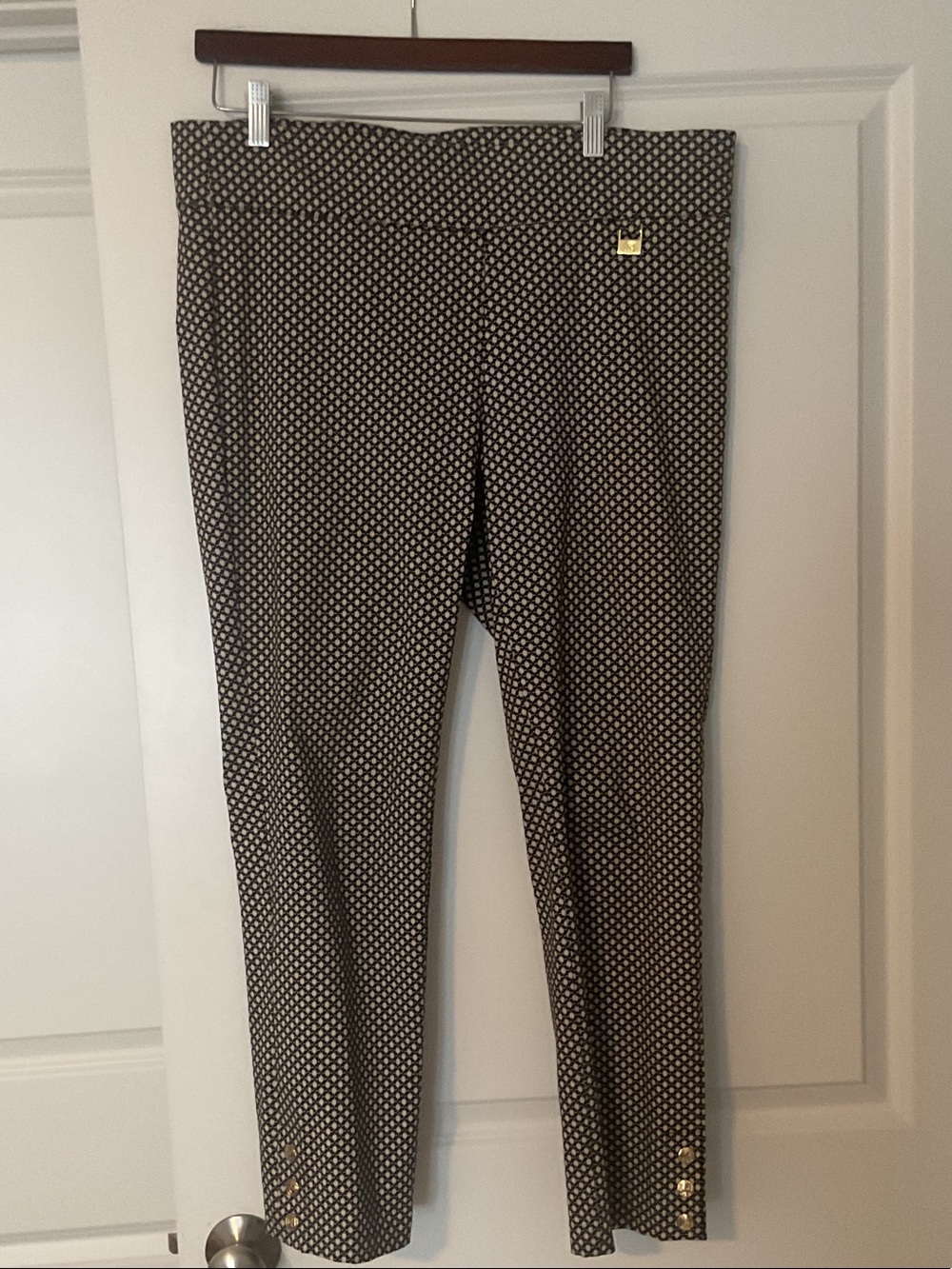 Brown & tan geometric print elastic waist pants